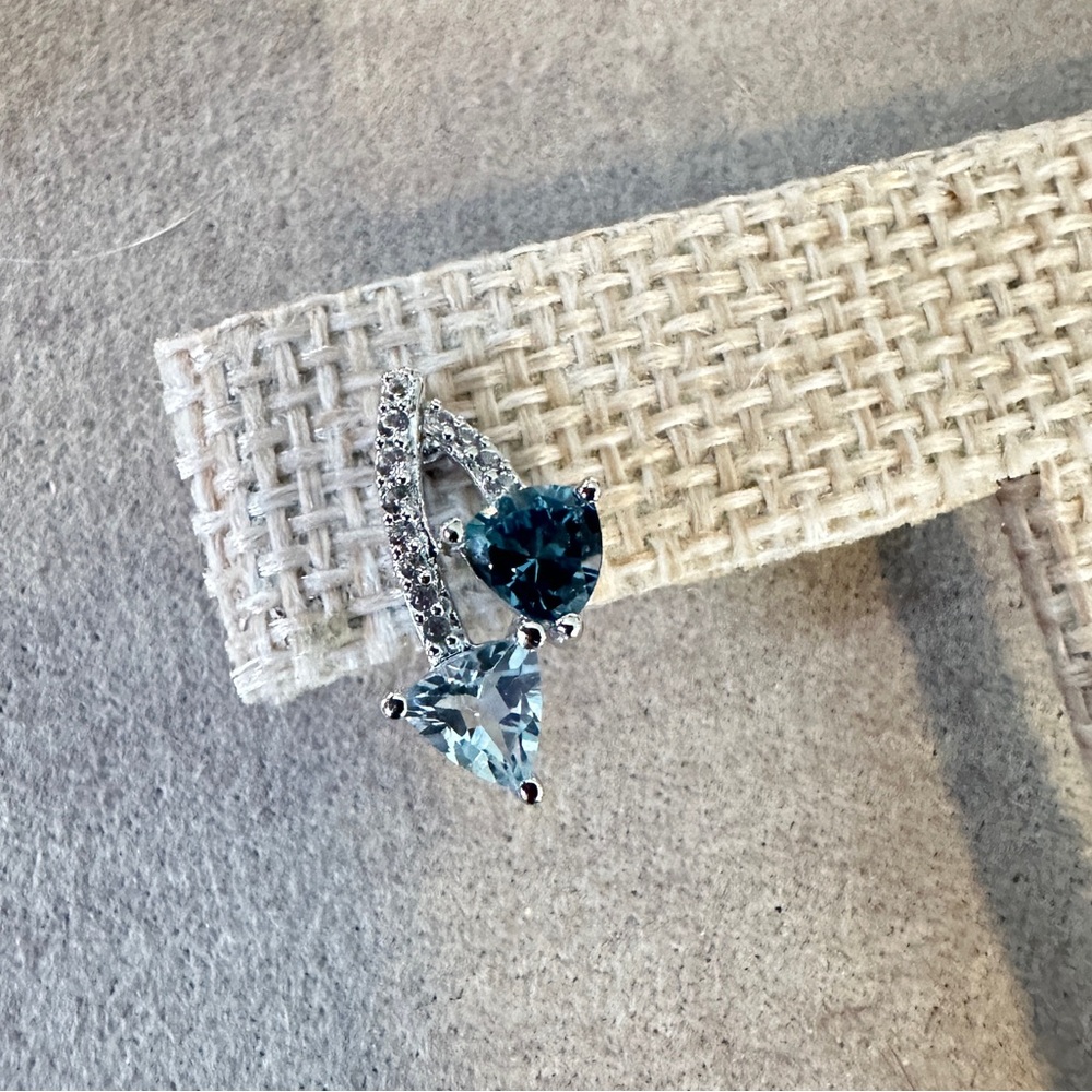 Sterling Silver 16.3mm Blue Topaz Triangle Stud Earrings - Picture 2 of 5